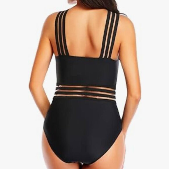 NWT Tempt Me Tummy Control Crisscross One-Piece Black Swimsuit Size Medium - Picture 2 of 7